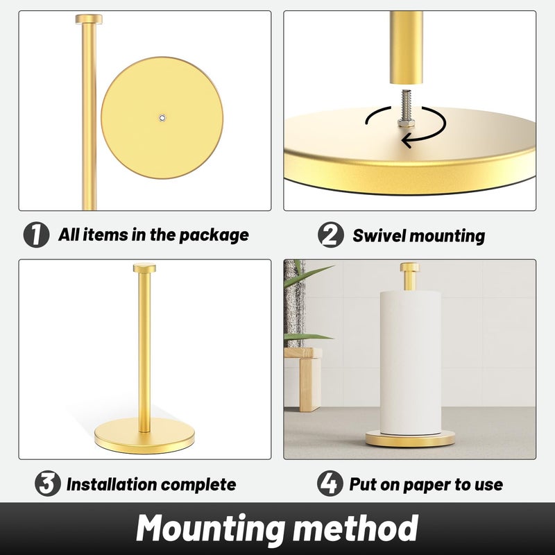 VEHHE Gold Paper Towel Holder  VEHHE Paper Towel Holder Stand  Paper Towel Holder with Weighted Base  Countertop Paper Towel Holder with Suction Cups for Kitchen Bathrooms - Image 5